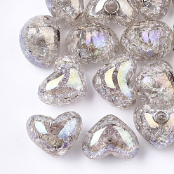 Gray Transparent Crackle Acrylic Beads, Half Drilled Beads, Heart, Gray, 14.5x18x13mm, Half Hole: 3.5mm