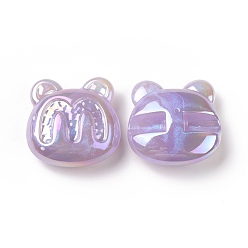 Pourpre Moyen Perles acryliques opaques, de couleur plaquée ab , ours avec motif lettre m, support violet, 32x32.5x13mm, Trou: 3mm