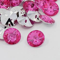 Rose Acrylic Rhinestone Buttons, 1-Hole, Faceted, Xilion Rivoli, Rose, 15x8mm, Hole: 1mm