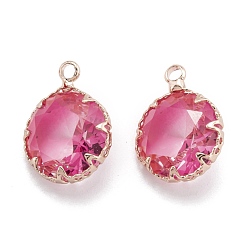 Colorful Two Tone Transparent Glass Pendants, with Golden Plated Brass Settings, Faceted, Diamond, Colorful, 16.5x12.5x6.5mm, Hole: 1.8mm