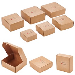BurlyWood 24Pcs 6 Styles Paper with PVC Candy Boxes, with Square Window, for Bakery Box, Baby Shower Gift Box, Square with Word, BurlyWood, 4pcs/style