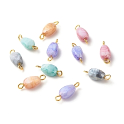 Colorful Opaque Baking Painted Crackle Glass Beads Links Connectors, with Golden Tone Brass Loops, Faceted, Trapezoid, Colorful, 15x6x4.5mm, Hole: 2mm