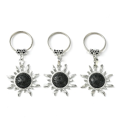 Лавовый камень Брелок-подвеска «Солнце» из натуральной лавы и латуни, с латунной фурнитурой платинового цвета, для украшения сумки, ювелирных изделий, подарка, 7.5 см