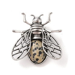 Далматинских Джаспер Брошь из натуральной далматинской яшмы, антикварная брошь в виде пчелы из сплава серебра, 38x36x11.5 мм, отверстие : 5x6 мм