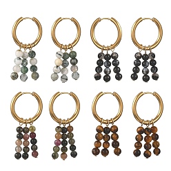 Смешанные камни Серьги-кольца из натуральных смешанных камней для женщин, круглые, золотые, 41.5x21x2.5 мм