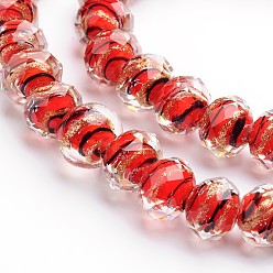 Red Handmade Gold Sand Lampwork Rondelle Beads Strands, Faceted, Red, 8x6mm, Hole: 1mm, about 50pcs/strand, 15.4 inch