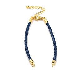 Marine Blue Leather Braided Cord Link Bracelets, Fit for Connector Charms, with Long-Lasting Plated Rack Plating Colden Tone Brass Lobster Claw Clasp & Chain Extender, Marine Blue, 6x1/8 inch(15.2cm), Hole: 2mm