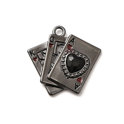 Черный Цвет Металла Подвески из эмали и сплава, со стразами, без свинца, без кадмии и без никеля, стойки покрытие, игральная карта с сердечком, металлический черный , 24x24.5x3.5 мм, отверстие : 2.5 мм