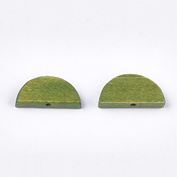 Olive Drab Painted Natural Wood Beads, Semicircle, Olive Drab, 10x20x4mm, Hole: 1.5mm