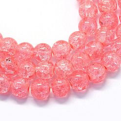 Light Coral Baking Painted Transparent Crackle Glass Round Bead Strands, Light Coral, 8.5~9mm, Hole: 1.5mm, about 105pcs/strand, 31.8 inch