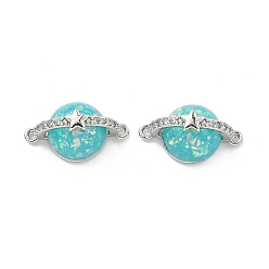 Платина Подвески-коннекторы с микропаве из латуни и прозрачным кубическим цирконием, с бирюзовым синтетическим опалом, платина, 10x17.5x9 мм, отверстие : 0.9 мм