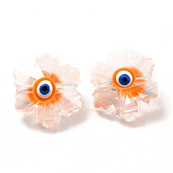 Orange Transparent Glass Beads, with Enamel, Faceted, Snowflake with Evil Eye Pattern, Orange, 12.5x14x9mm, Hole: 1.2mm
