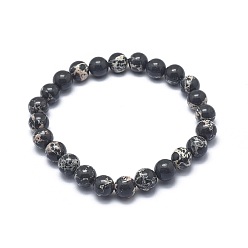 Jaspe Impérial Bracelets synthétiques en perles de regalite synthétiques, ronde, teint, noir, 2-1/8 pouces ~ 2-3/8 pouces (5.5~6 cm), perle: 8 mm