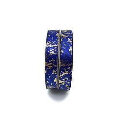 Dark Blue 44M Gold Stamping Marble Print Polyester Ribbons, Garment Accessories, Dark Blue, 3/4 inch(20mm), about 48.12 Yards(44m)/Roll