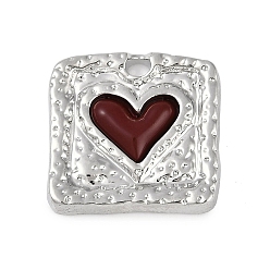 Темно-Красный Стойки обшивки сплава эмали подвески, без кадмия, без никеля и без свинца, квадрат с подвеской в виде сердца, платина, темно-красный, 19x20x3 мм, отверстие : 2 мм