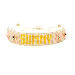 MI-B190464B Natural Pearl Bracelet with Miyuki Glass Beads and Tassel, Handmade Alphabet Design for Women's Fashion