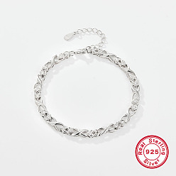 Clear Rhodium Plated Platinum Plated 925 Sterling Silver Infinity Link Chain Bracelets, with Clear Cubic Zirconia, with 925 Stamp, Clear, 6-1/4 inch(16cm)
