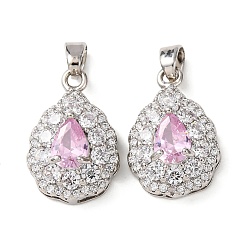 Платина Латунные микро проложить кубического циркония подвески, слезинки, платина, платина, 19x12.5x8 мм, отверстие : 5x3 мм