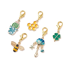 Mixed Color Alloy Enamel Pendant Decorations, Lobster Clasp Charms, Clip-on Charms, for Keychain, Purse, Backpack Ornament, Cactus, Honeycomb, Clover, Bees, Shell Shape, Mixed Color, 35~53mm
