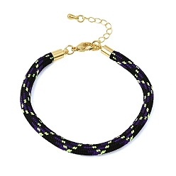 Colorful Braided Round Polyester Cord Bracelet Makings, with Brass Findings and 202 Stainless Steel Lobster Claw Clasps, Golden, Colorful, 7.28 inch(18.5cm)