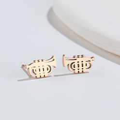 Musical Instruments Music Theme Alloy Hollow Out Stud Earrings for Men Women, Rose Gold, Musical Instruments Pattern, 6x11mm