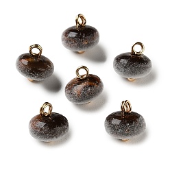 Черный Сплав и бархатные подвески, с акриловой, рондель прелести, золотые, чёрные, 11x10 мм, отверстие : 2.5 мм