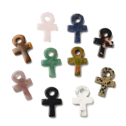 Mixed Stone Natural & Synthetic Mixed Gemstone Pendants, Ankh Cross Charms, 29.5~30x20x5~5.5mm, Hole: 5mm