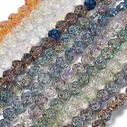 Mixed Color Electroplate Glass Beads Strands, Mixed Style, Rose, Mixed Color, 12.5x14x9mm, Hole: 1mm, about 55pcs/strand, 25.98''(66cm)