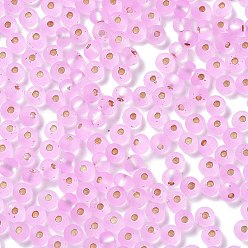 Pearl Pink 6/0 Glass Seed Beads, Frosted, Silver Lined, Round, Pearl Pink, 4.5x3mm, Hole: 1mm