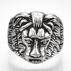 Antique Silver Adjustable Alloy Finger Rings, Wide Band Rings, Lion, Antique Silver, Size 10, 20mm