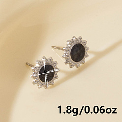 Серебро Стильные серьги-гвоздики из нержавеющей стали 304 в форме солнца, серебряные, 10x10 мм