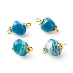 Dodger Blue Natural Agate Dyed Beads Link Connectors, with Alloy Spacer Flower Beads and Brass Eye Pin, Golden, Nuggets, Dodger Blue, 17.2~20x10~11.5x8.5~10mm, Hole: 1.6~3.3x2.2mm