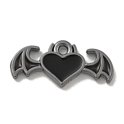 Черный Цвет Металла Стойки обшивки сплава эмали подвески, без свинца и без кадмия, сердце с крыльями, металлический черный , 9.5x20x2 мм, отверстие : 1.6 мм