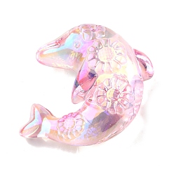 Pink Uv акриловые покрытия бусины, радужный, дельфин, розовые, 30x28x13 мм, отверстие : 2.3 мм