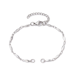 Stainless Steel Color 304 Stainless Steel Oval Link Chain Bracelet Makings, Fit for Connector Charms, with Lobster Claw Clasp & Chain Extender, Stainless Steel Color, 6-3/4 inch(17.2cm), Hole: 3.5mm