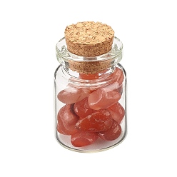 Красный Авантюрин Украшение бутылки желаний прозрачное стекло, с бусинами из натурального красного авантюрина, 22x34 мм, чип бусины: 6~16x5~10x2~8мм