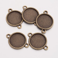Antique Bronze Tibetan Style Alloy Flat Round Cabochon Connector Settings, Cadmium Free & Nickel Free & Lead Free, Antique Bronze, Tray: 18mm, 27x21x2mm, Hole: 2mm, about 525pcs/1000g