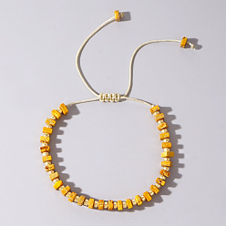 Желтый Регулируемые ретро бохо винтажные квадратные окрашенные браслеты из натуральной императорской яшмы с плетением из бусин для женщин и мужчин, желтые