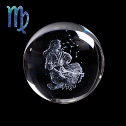 Virgo Inner Carving Constellation Glass Crystal Ball Diaplay Decoration, Paperweight, Fengshui Home Decor, Virgo, 80mm