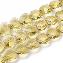 Light Khaki Transparent Glass Beads, Faceted, Heart, Light Khaki, 14x14x8.5mm, Hole: 1mm