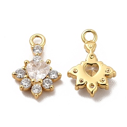 Прозрачный Латунь с микропокрытием, долговечный, без кадмия и без свинца, цветок с сердечком, реальный 18 k позолоченный, прозрачные, 12.5x8.5x3 мм, отверстие : 1.4 мм