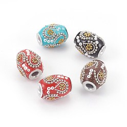Mixed Color Handmade Indonesia Beads, with Metal Findings, Seed Beads, Oval, Mixed Color, 15~16.5x19.5~20mm, Hole: 4mm