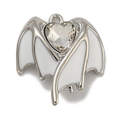 Белый Стойки обшивки сплава эмали подвески, со стразами, без кадмия, без никеля и без свинца, крыло и сердце, платина, белые, 20.5x17.5x5.5 мм, отверстие : 1.2 мм