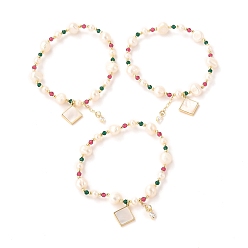 (52) Непрозрачная лаванда Латунные браслеты с подвесками в виде ромбов стрейч, реальный 18 k позолоченный, с натуральным жемчугом, бусины из редкоземельного стекла, долговечный, разноцветные, внутренний диаметр: 2-1/8 дюйм (5.3 см)