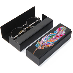 Feather DIY Imitation Leather Eyeglass Case Diamond Painting Kits, Including Resin Rhinestones, Pen, Tray & Glue Clay, Feather Pattern, 160x54x36mm