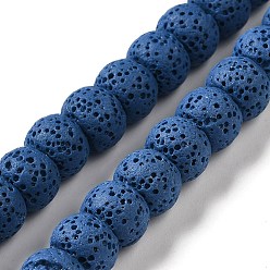 Royal Blue Natural Lava Rock Dyed Beads Strands, Rondelle, Royal Blue, 10x7~7.5mm, Hole: 1.6mm, about 55~56pcs/strand, 16.14''(41~41.5cm)