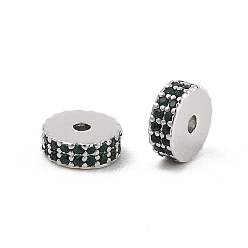 Темно-Зеленый Стойки обшивки латунь микро проложить кубического циркония бусы, долговечный, без свинца и без кадмия, Плоский круглый / диск, Реальная платина, темно-зеленый, 7.5x3 мм, отверстие : 1.4 мм