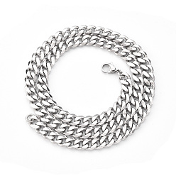 Stainless Steel Color Men's 201 Stainless Steel Cuban Chain Necklace, with Lobster Claw Clasp and Jump Rings, Stainless Steel Color, Link: 9x7x2mm, 19.68 inch(50cm)