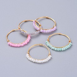 Mixed Color Glass Seed Beaded Rings, with Copper Wire, Golden, Mixed Color, 19mm, 1~1.5mm