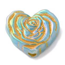 Turquoise Metal Enlaced Heart Rose Opaque Acrylic Bead, DIY Jewelry Bead, Turquoise, 19.5x23x9.5mm, Hole: 3.5mm